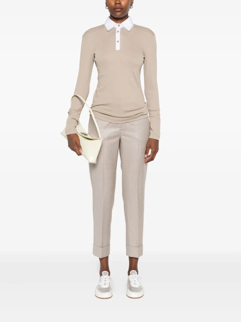 Peserico Broek met metallic detail en cuffs - Beige