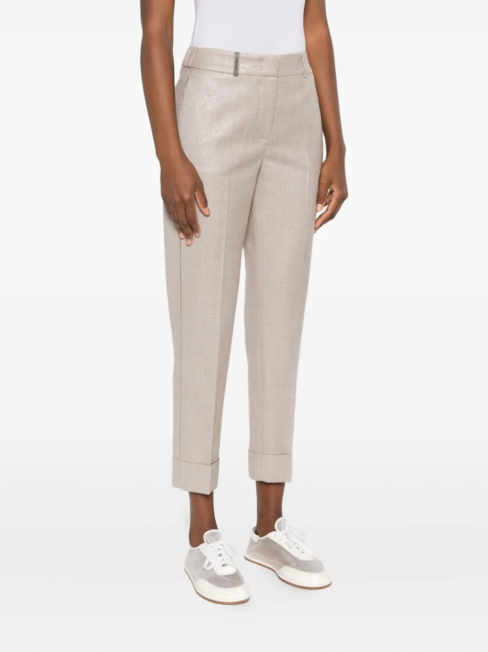 Peserico Tailored Beige Trousers With Cuffed Hems In Neutral