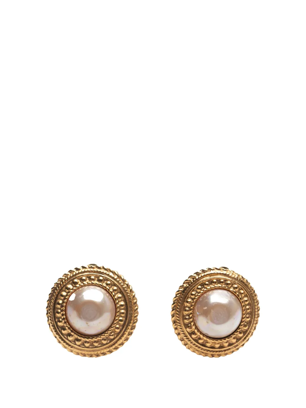 1970-1980 Gold Plated Faux Pearl Round Clip on Earrings costume earrings