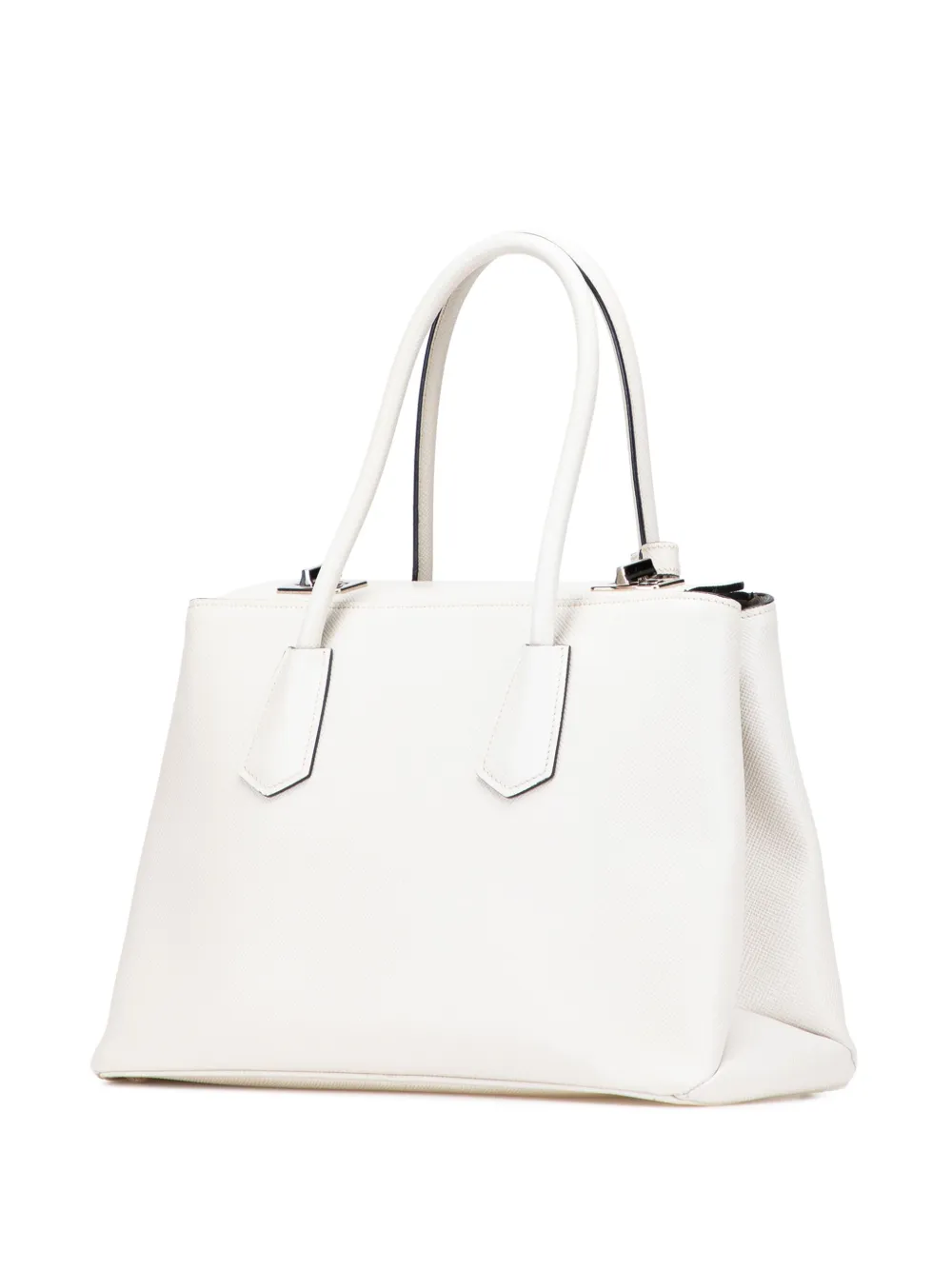 Pre-owned Prada 2000-2025 Saffiano Cuir Turnlock Twin Satchel In White