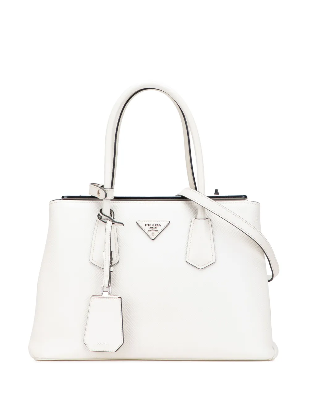 Pre-owned Prada 2000-2025 Saffiano Cuir Turnlock Twin Satchel In White