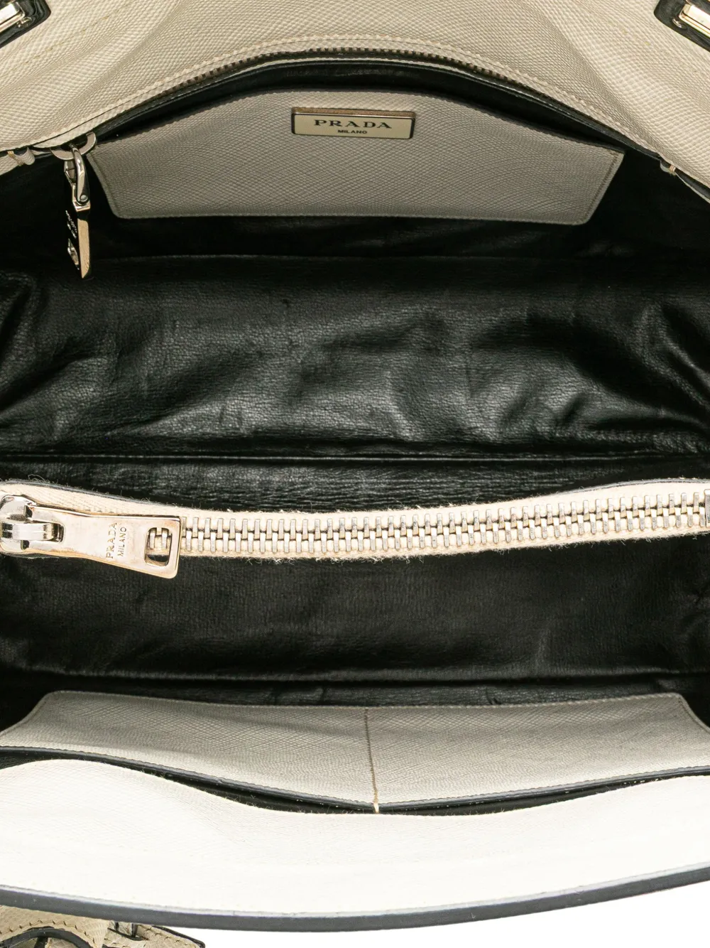 Pre-owned Prada 2000-2025 Saffiano Cuir Turnlock Twin Satchel In White