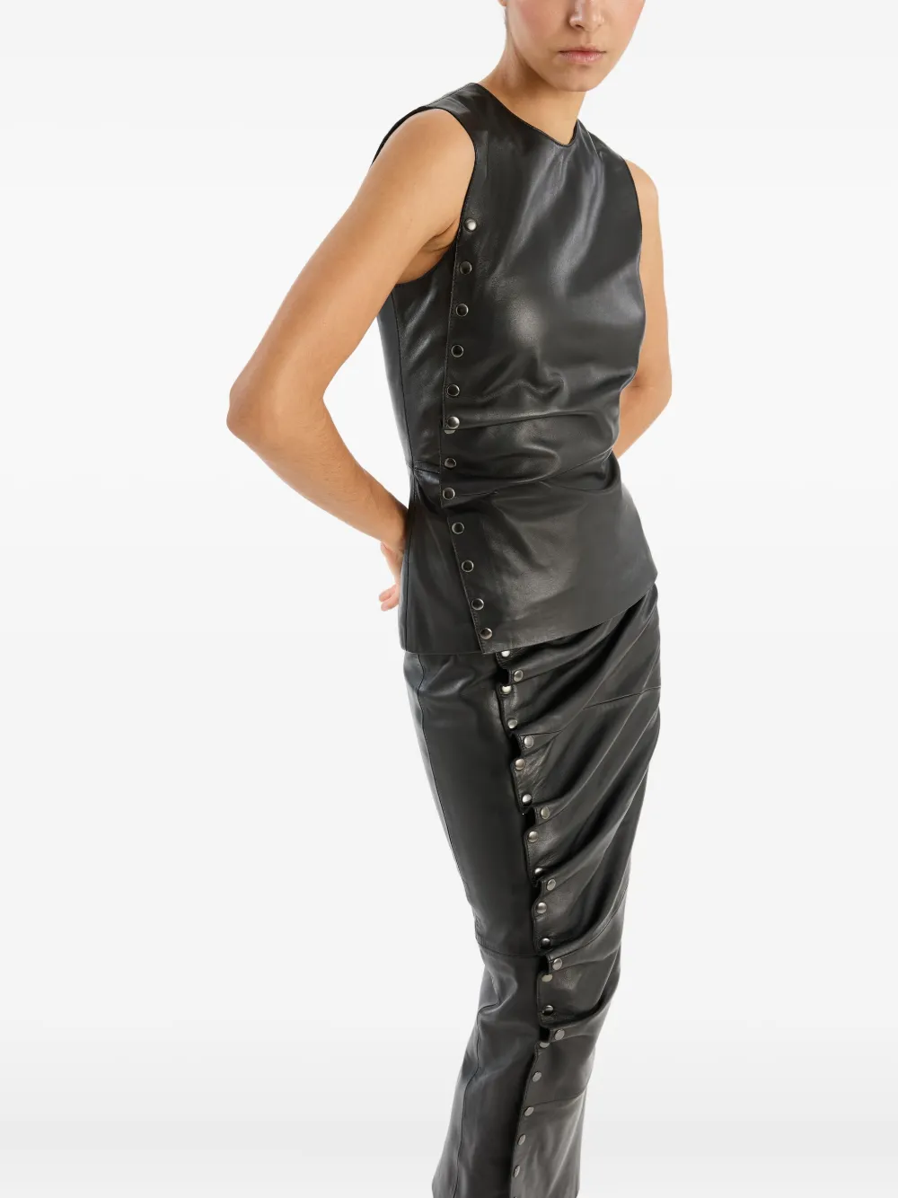 Rotate Birger Christensen Side-buttoned Leather Top In Black