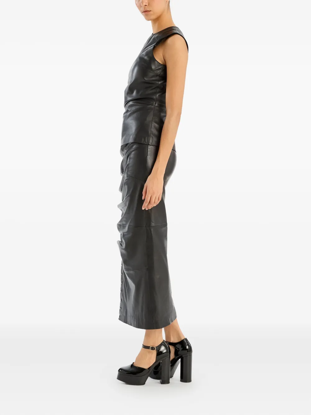 Rotate Birger Christensen Side-buttoned Leather Top In Black