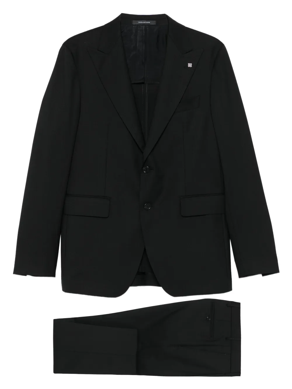 Tagliatore Black Suit In Virgin Wool With Single-breasted Jacket And Trousers In Black