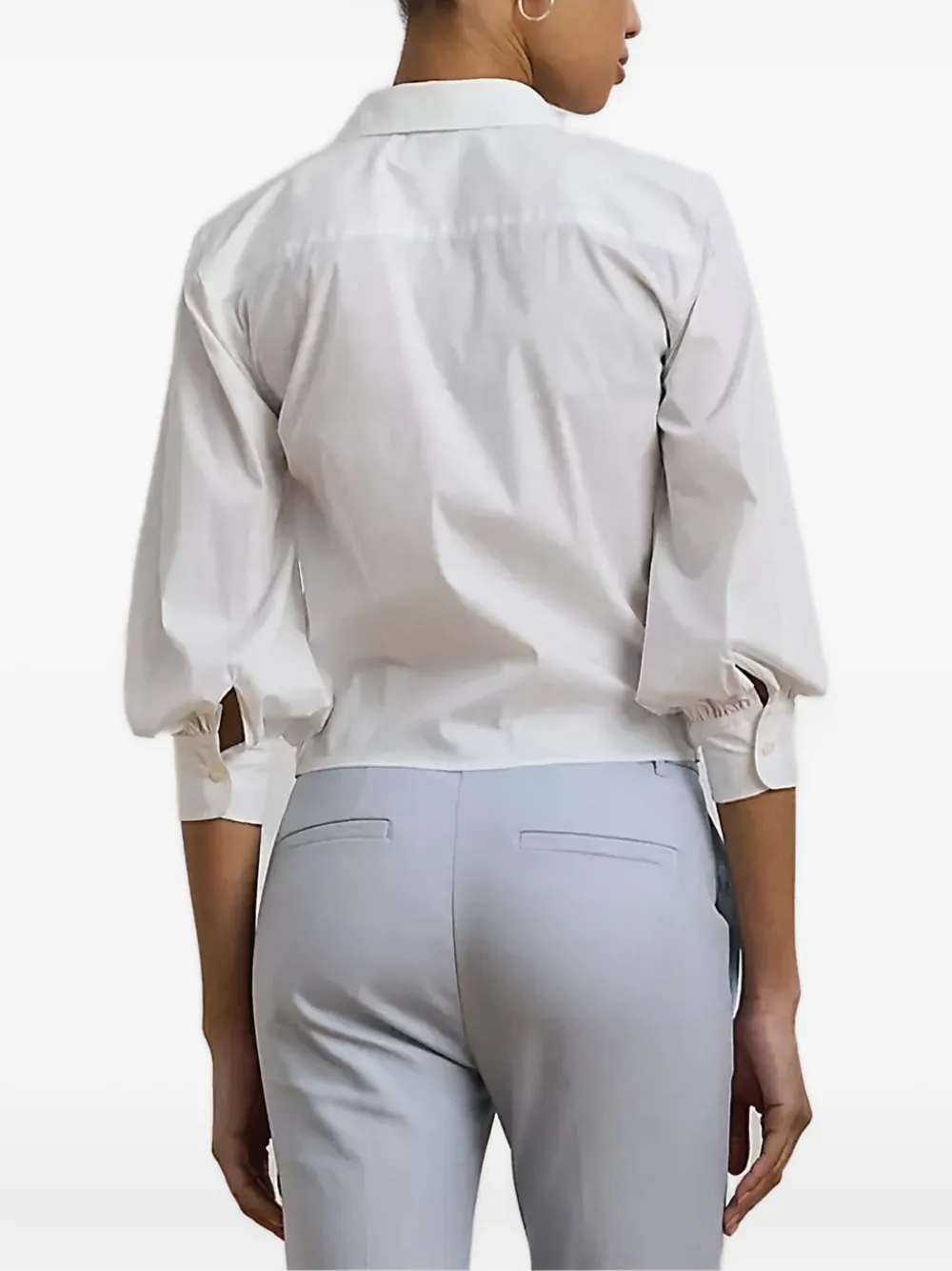Lauren Ralph Lauren Blouse met ballonmouwen en gestrikte voorkant Wit