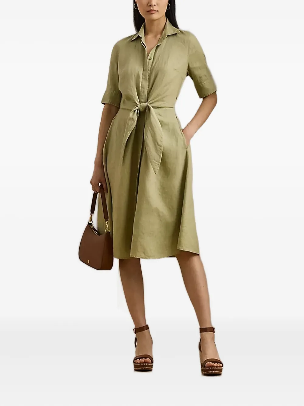 Lauren Ralph Lauren tie-front shirt dress - Groen