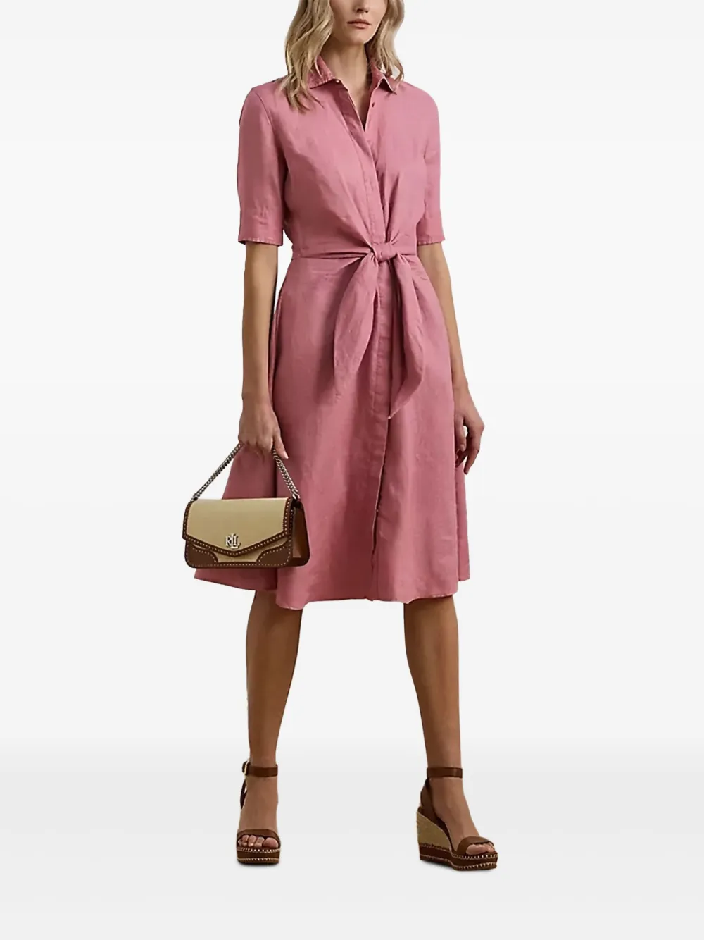 Lauren Ralph Lauren tie-front shirt dress - Roze