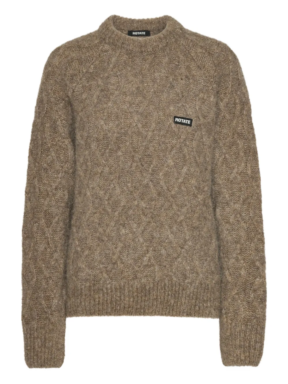 Rotate Birger Christensen Cable-knit Crew-neck Sweater In Brown