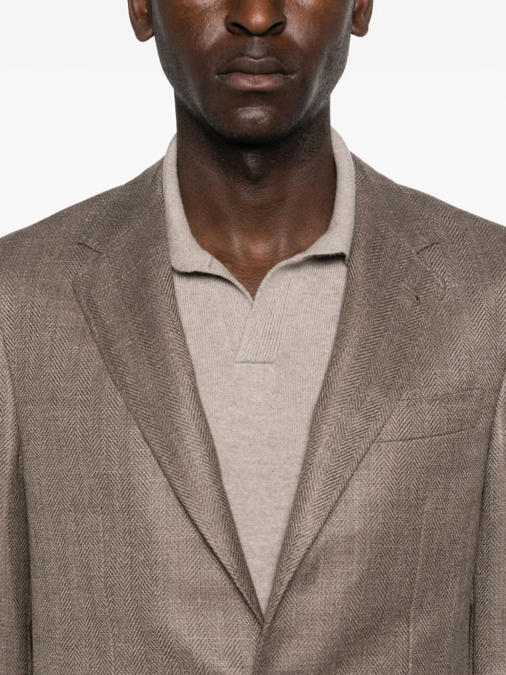 Canali Herringbone Single-breasted Blazer In Gray
