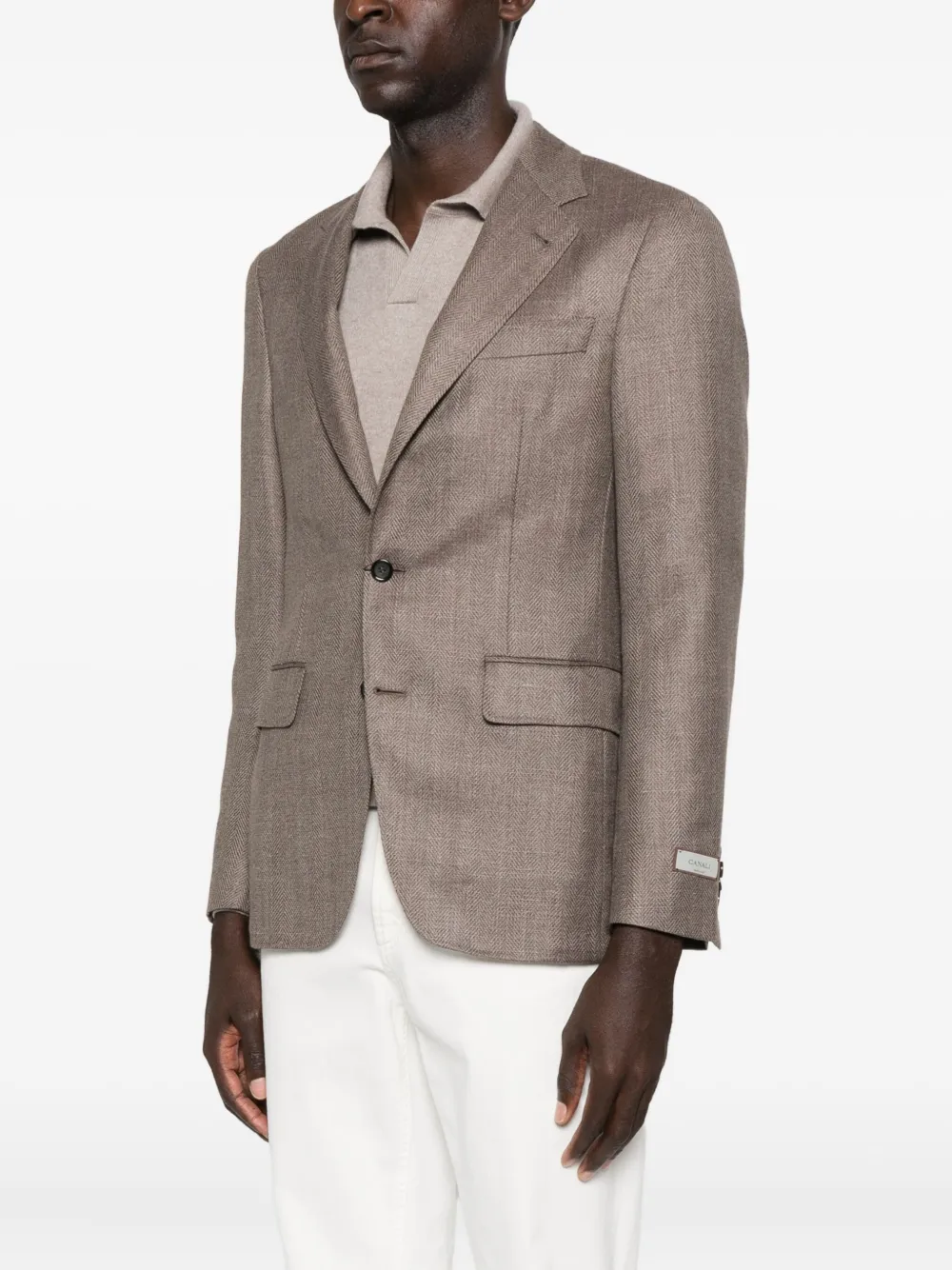 Canali Herringbone Single-breasted Blazer In Gray