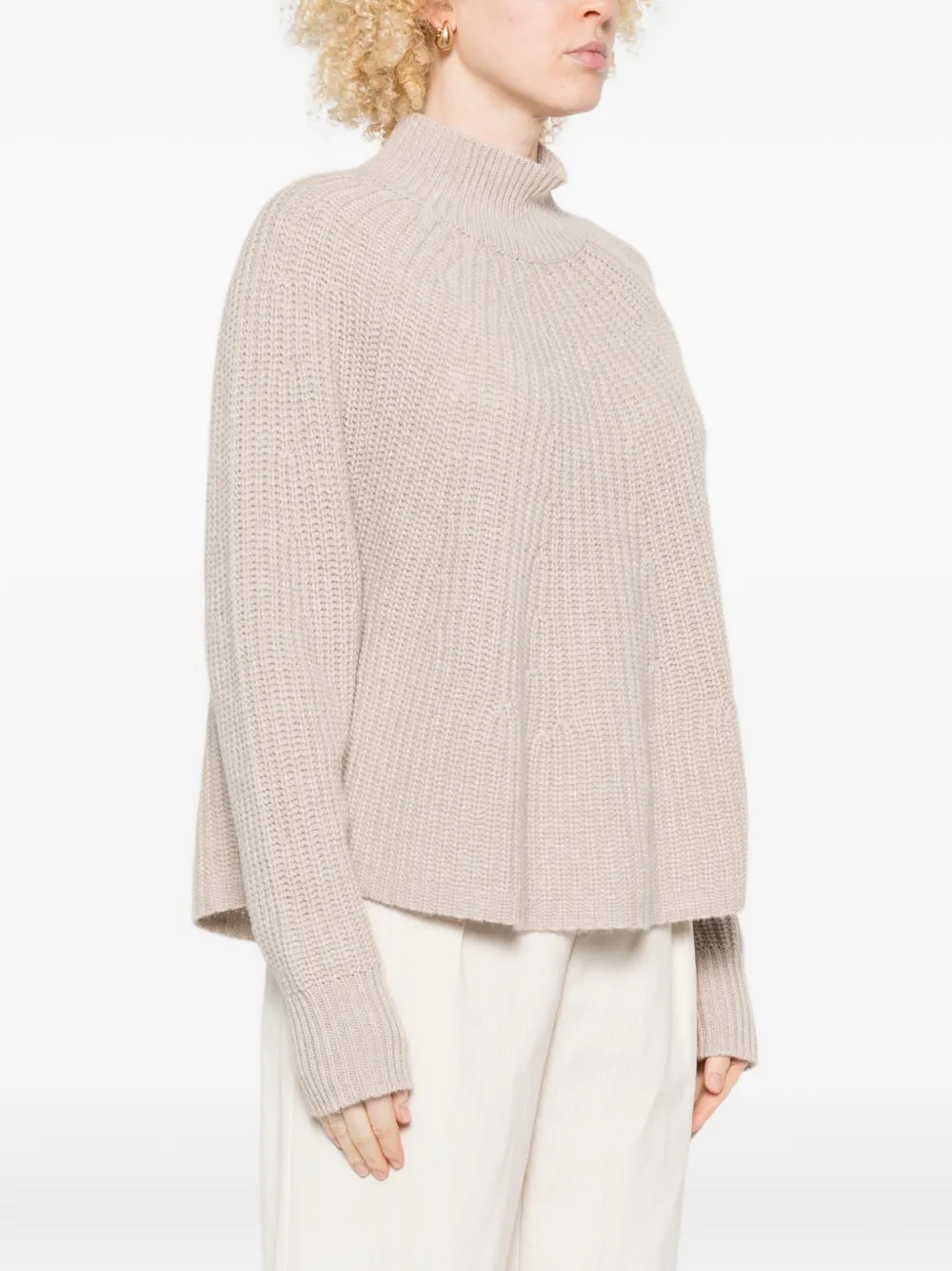 Allude High-neck Ribbed-knit Sweater In Neutral