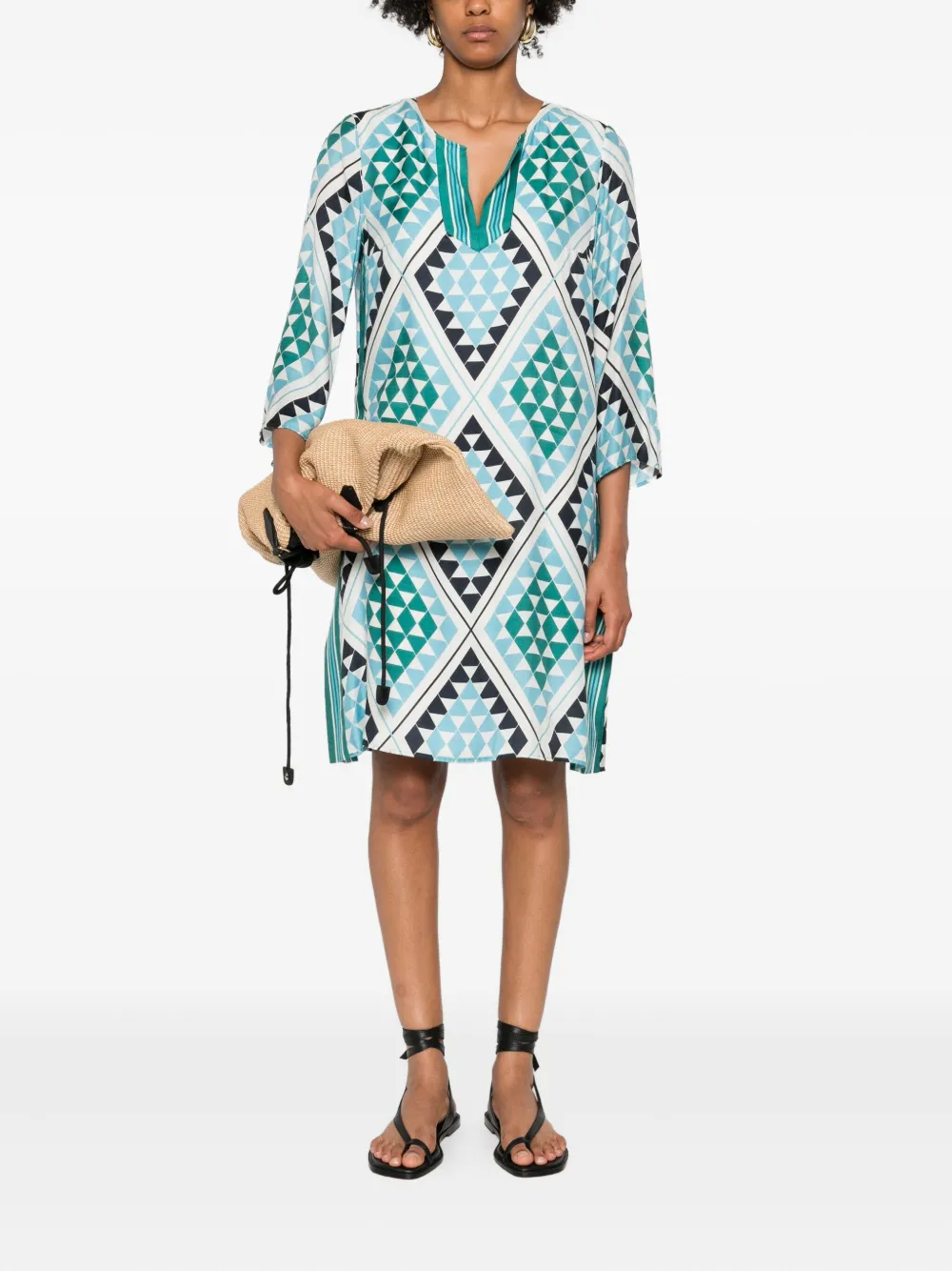 Marc O'Polo geometric-print V-neck midi dress - Wit