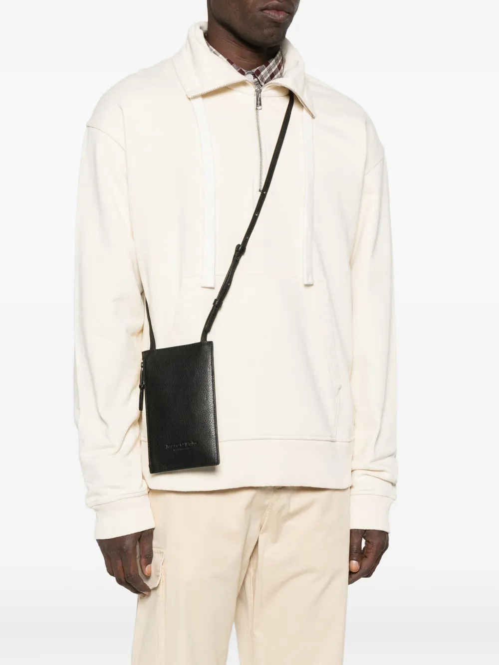 Marc O'Polo leather messenger bag - Zwart