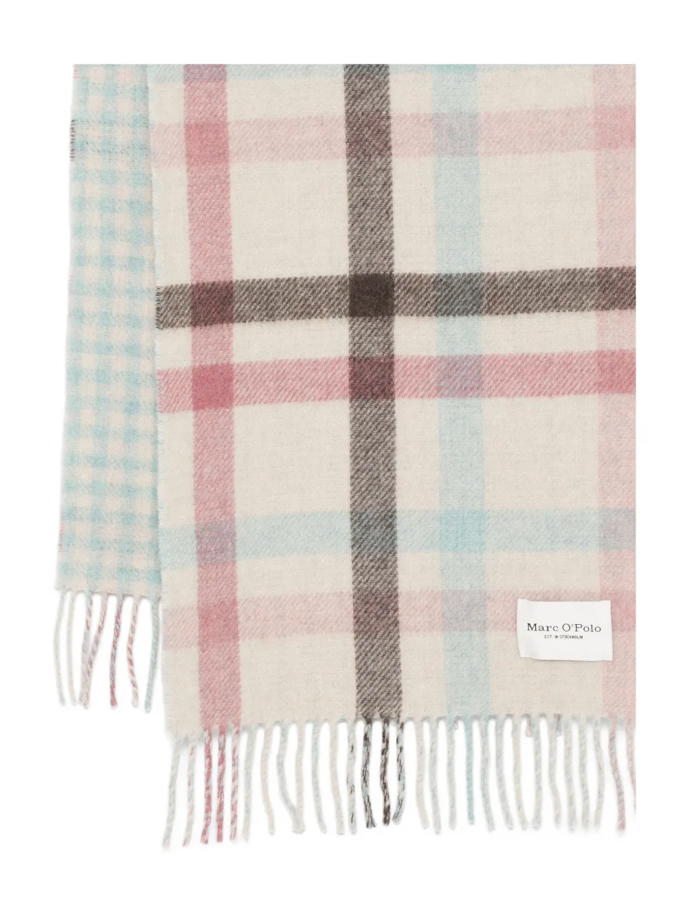 Marc O'Polo Geruite sjaal met franje Beige