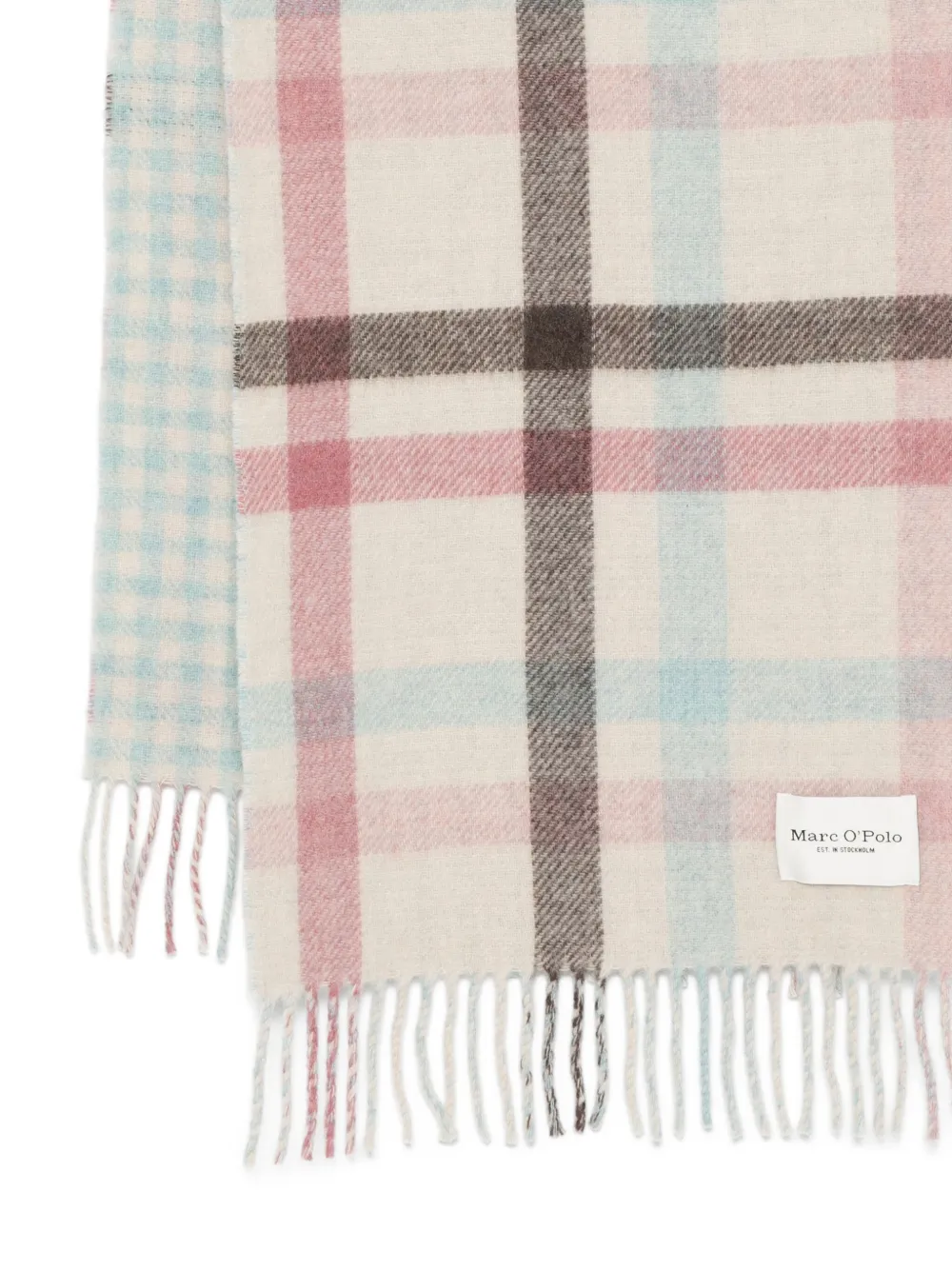 Marc O'Polo Geruite sjaal met franje - Beige