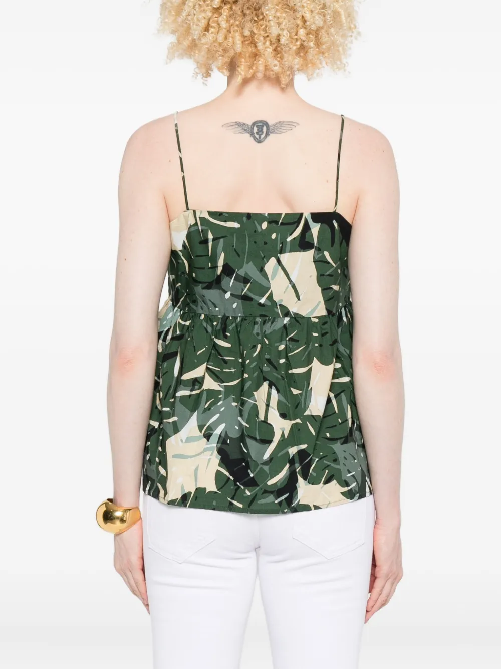 Marc O'Polo Top met V-hals en bladerprint Groen