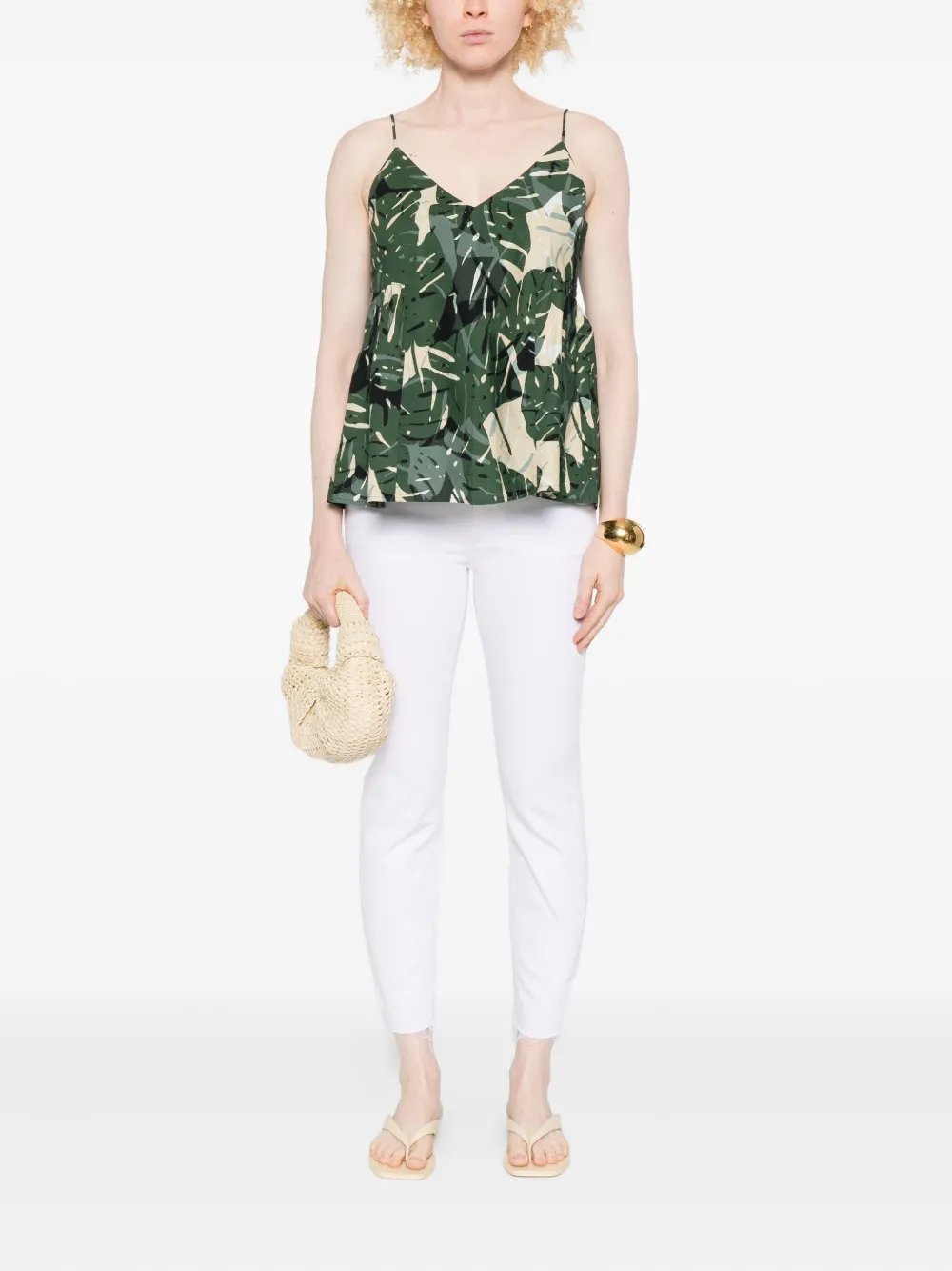 Marc O'Polo leaf-print V-neck top - Groen