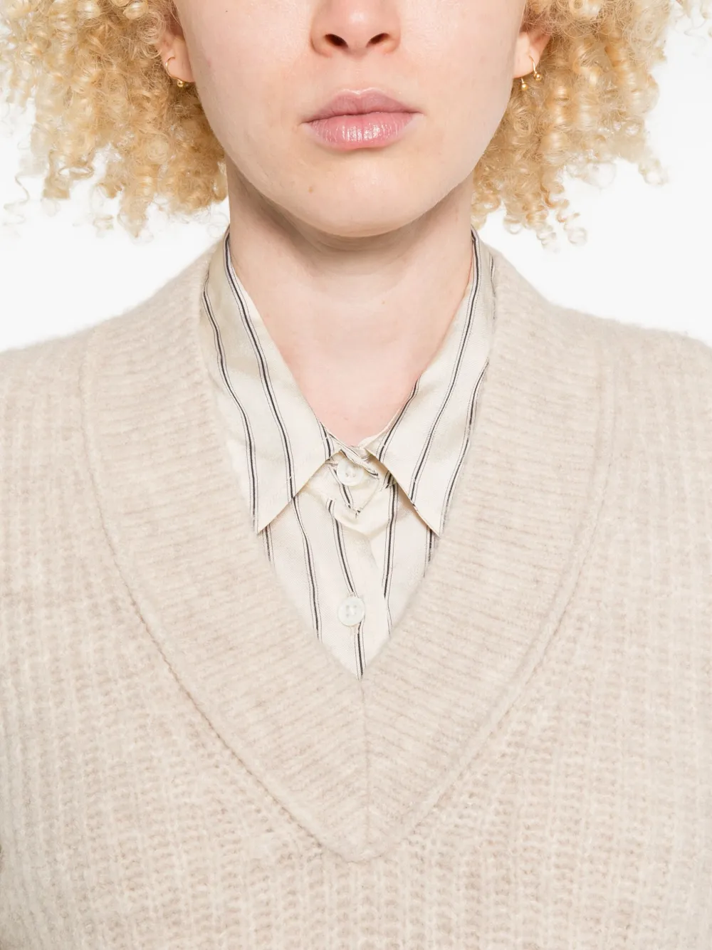 Marc O'polo V-neck Ribbed-knit Vest In Neutral
