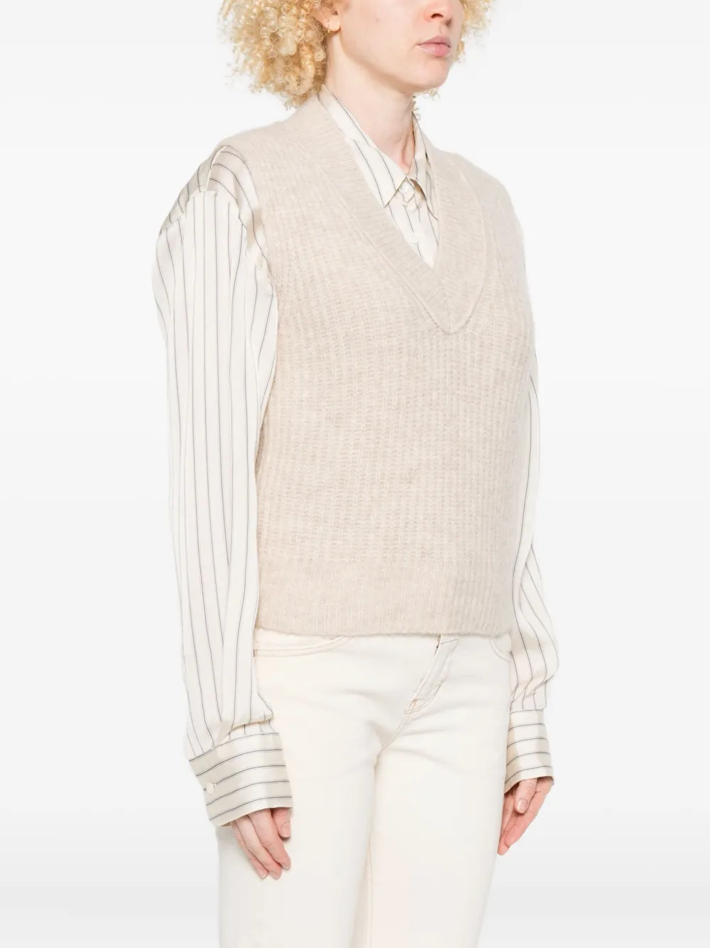 Marc O'polo V-neck Ribbed-knit Vest In Neutral