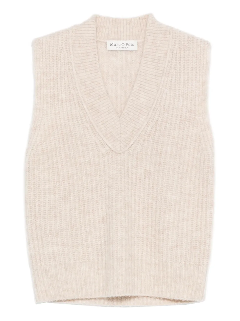Marc O'Polo リブニット Vネックトップ - ニュートラル Marc O'Polo リブニット Vネックトップ - ニュートラル