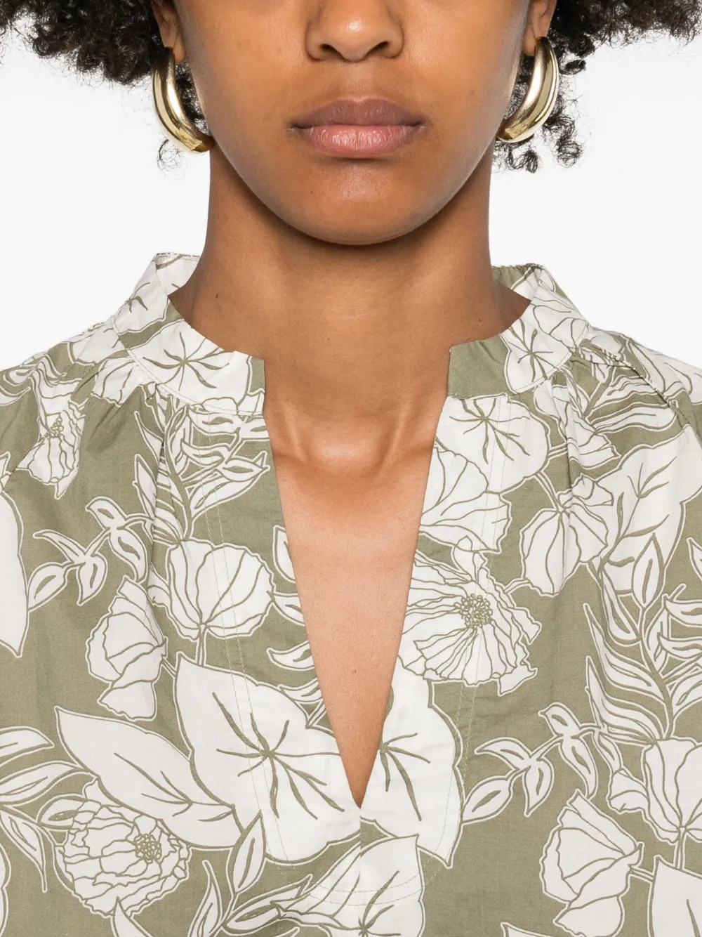 Marc O'polo Floral-print V-neck Blouse In Green