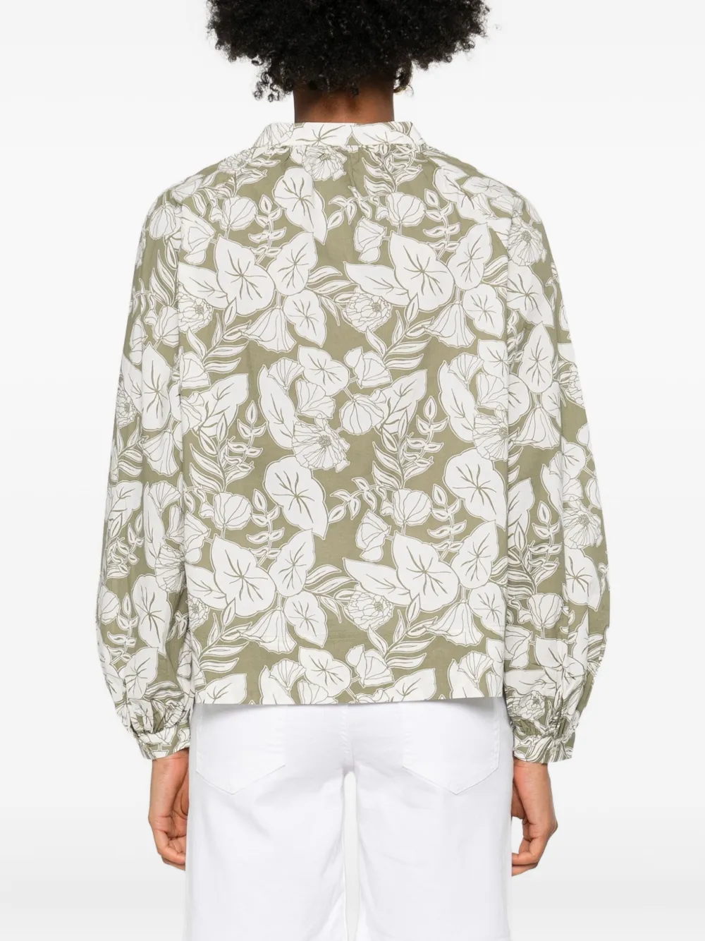 Marc O'polo Floral-print V-neck Blouse In Green