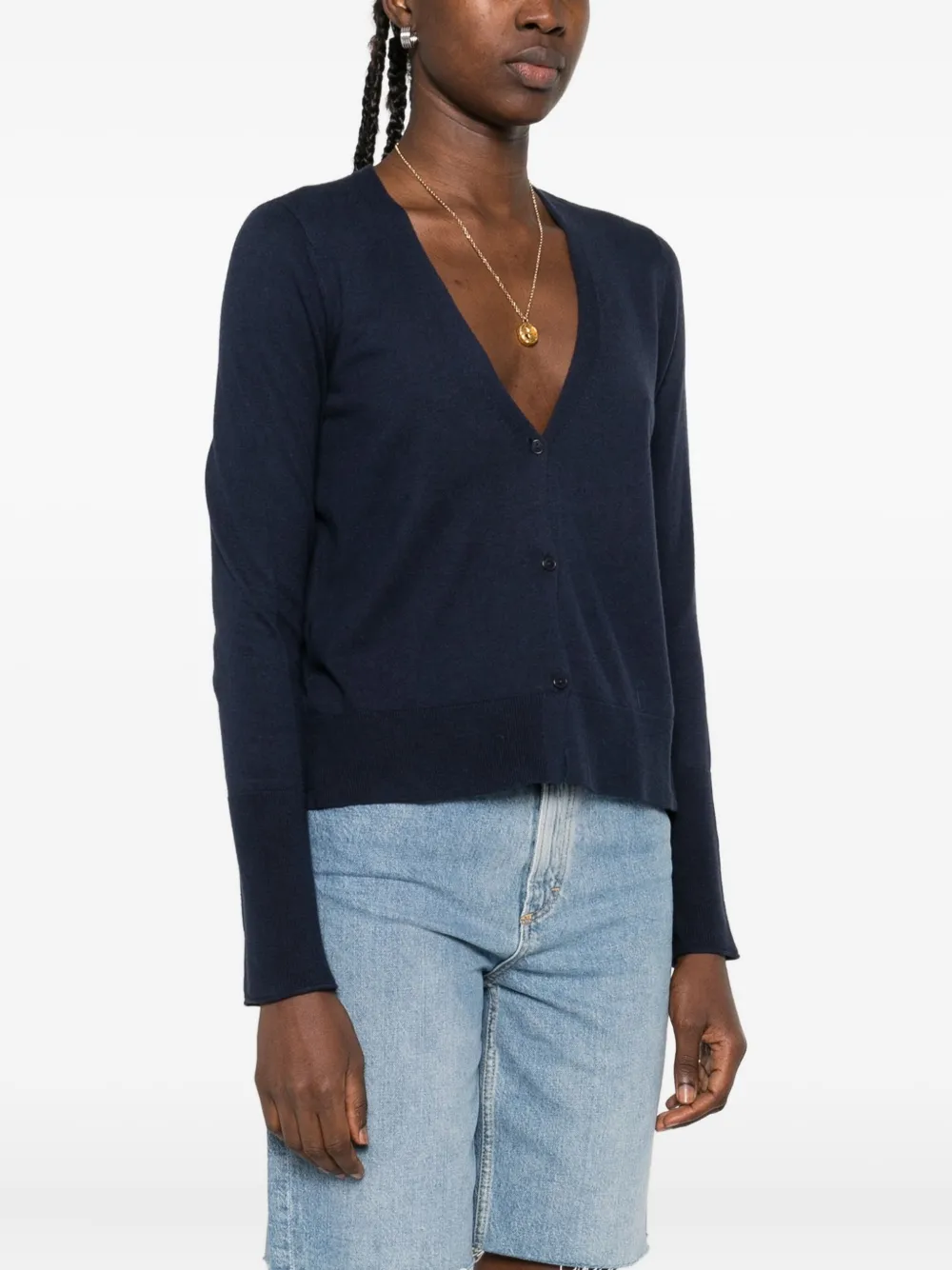 Marc O'Polo Vest met knopen en V-hals Blauw