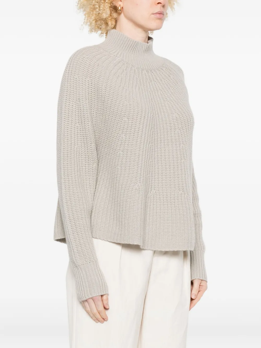 Allude High-neck Ribbed-knit Sweater In Neutral