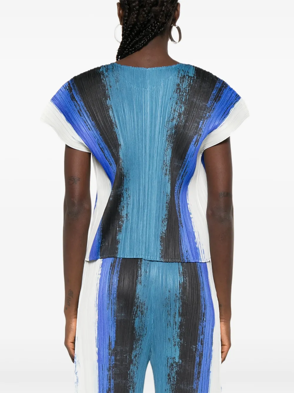 Pleats Please Issey Miyake pleated abstract-print top Blauw