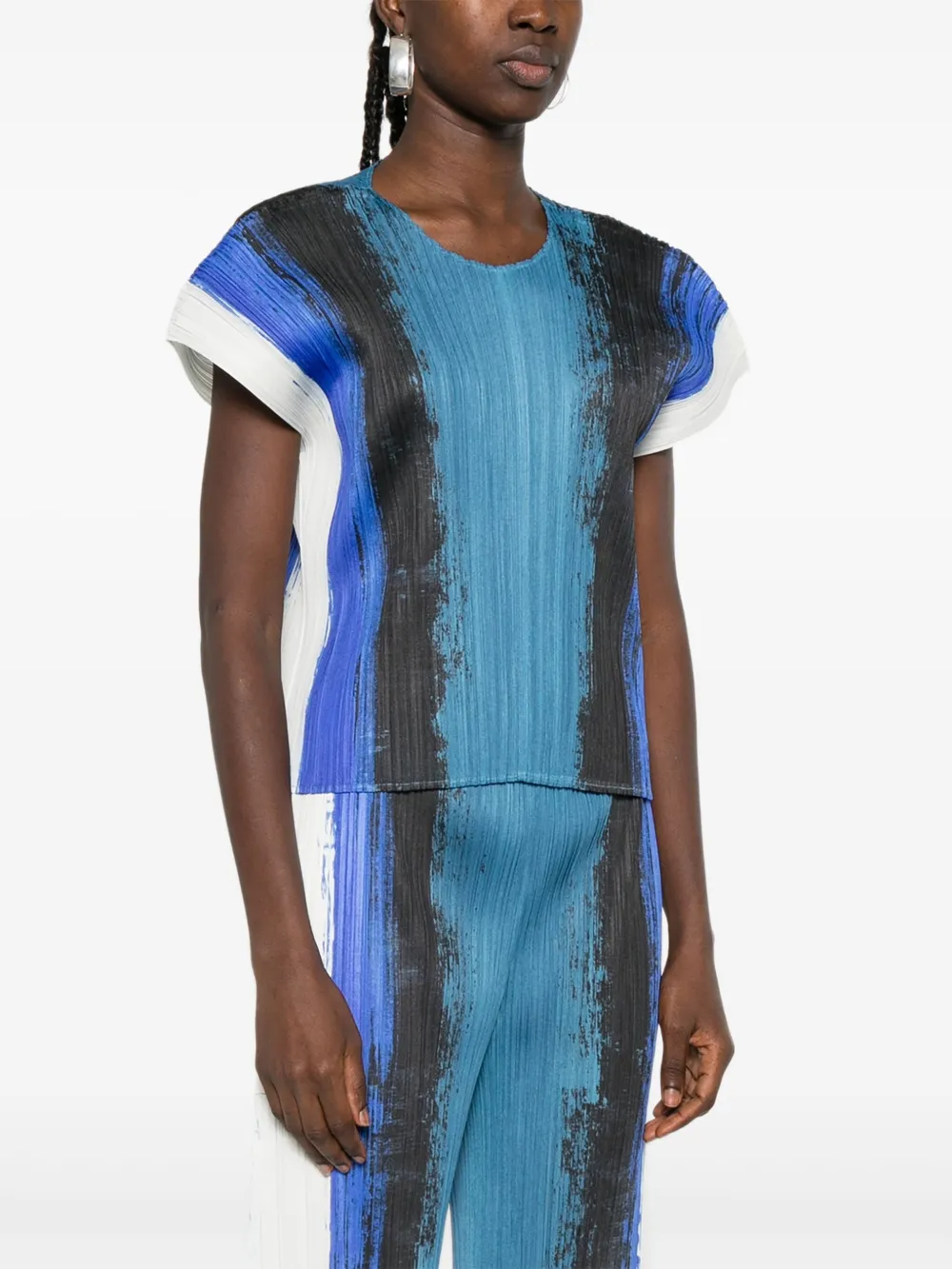 Pleats Please Issey Miyake pleated abstract-print top Blauw