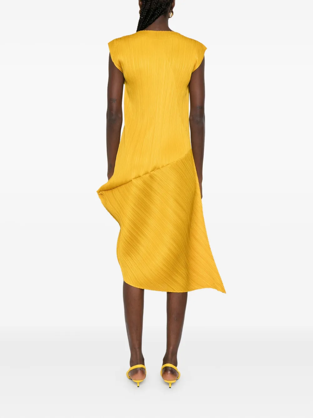Pleats Please Issey Miyake Leap asymmetrische midi-jurk met plooien Geel