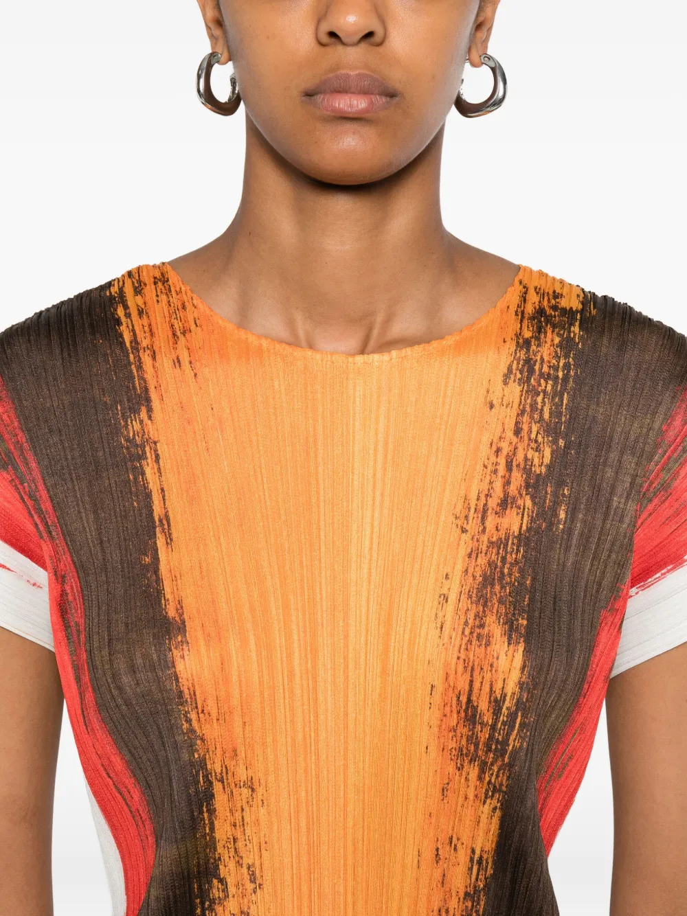 Pleats Please Issey Miyake Geplooide gestreepte top Oranje