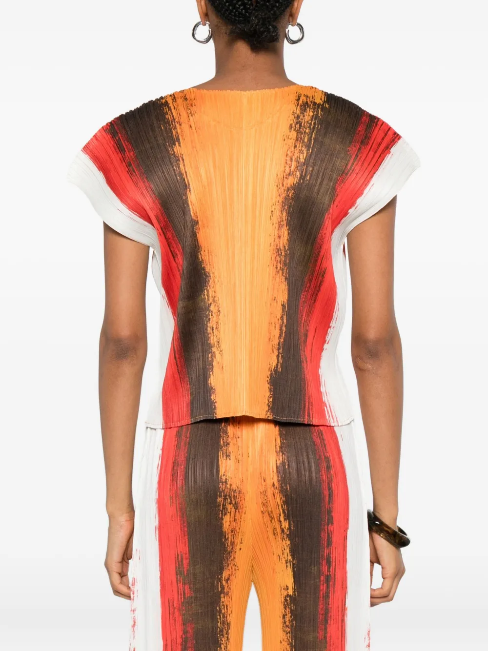 Pleats Please Issey Miyake Geplooide gestreepte top Oranje