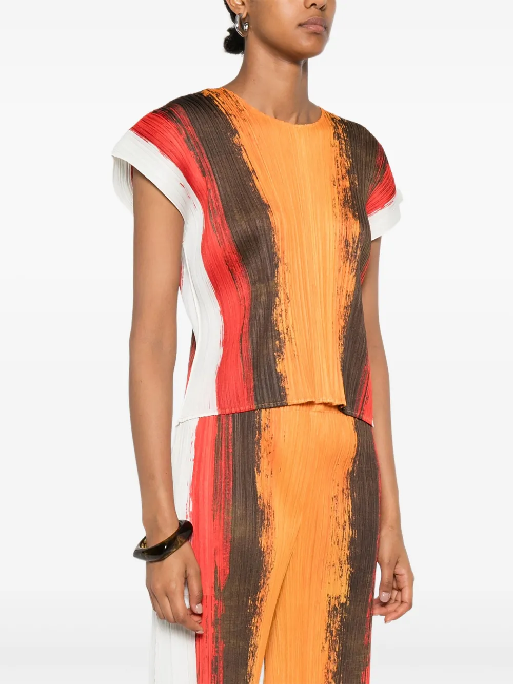 Pleats Please Issey Miyake Geplooide gestreepte top Oranje