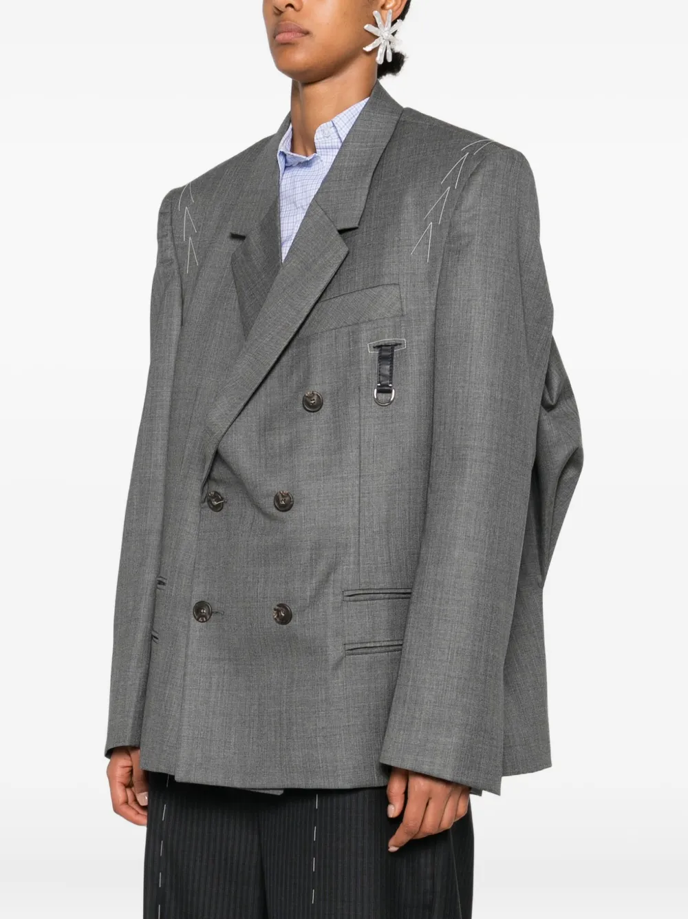Sonia Carrasco Double-breasted Shoulder-detail Jacket In Gray