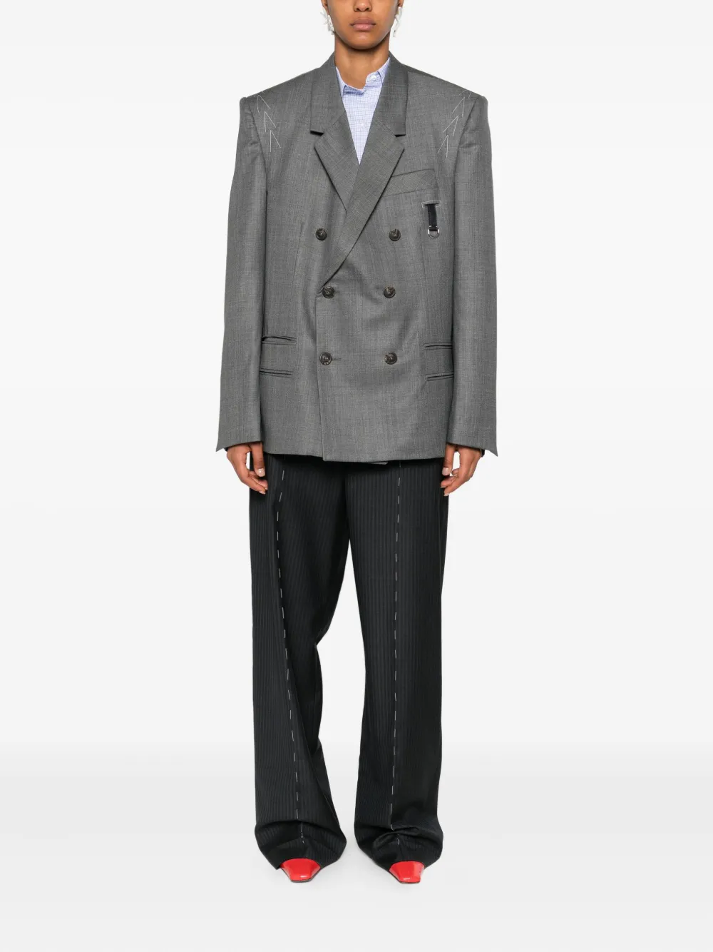 Sonia Carrasco Double-breasted Shoulder-detail Jacket In Gray