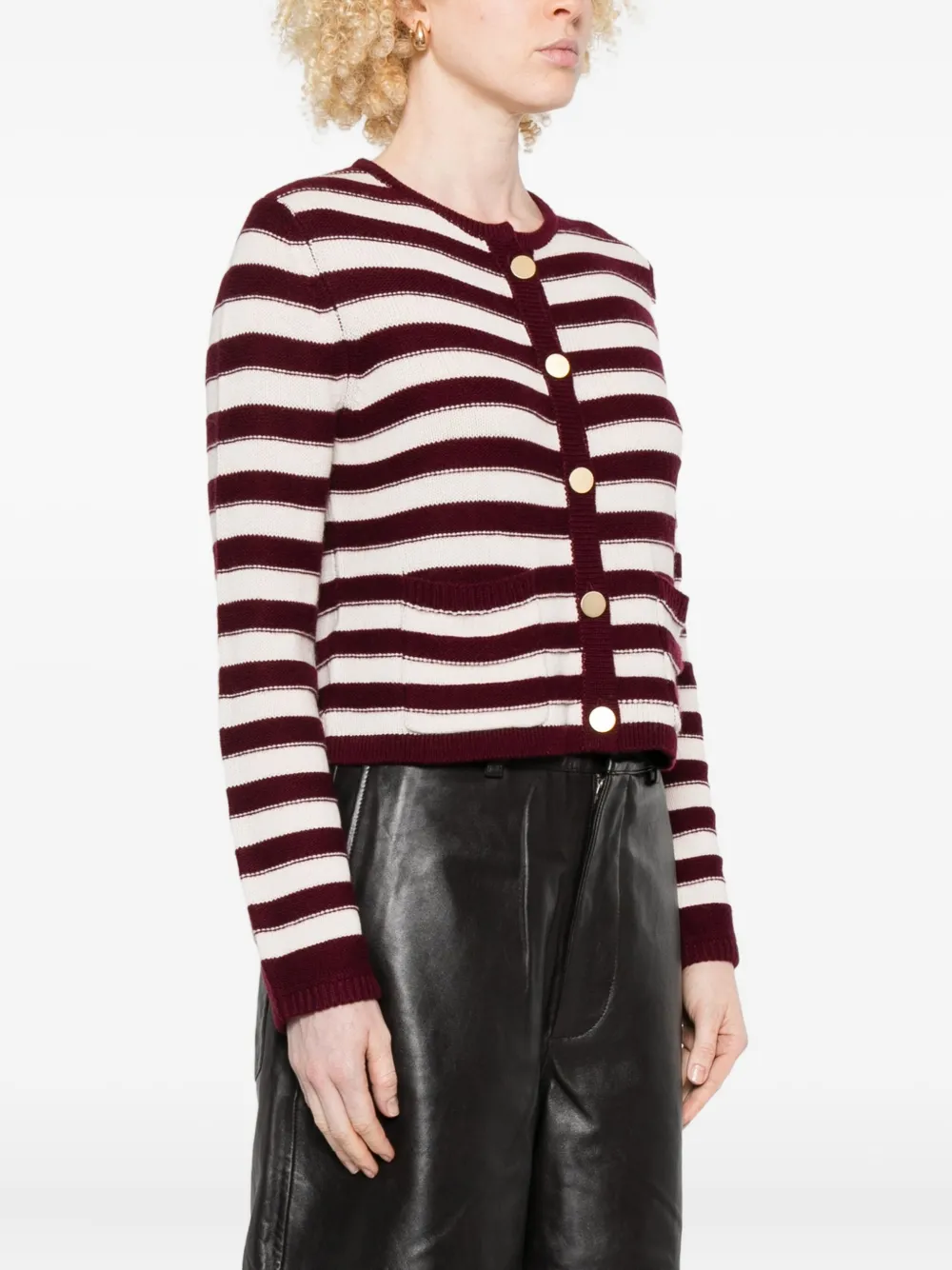 Allude Gestreept vest met knopen Beige