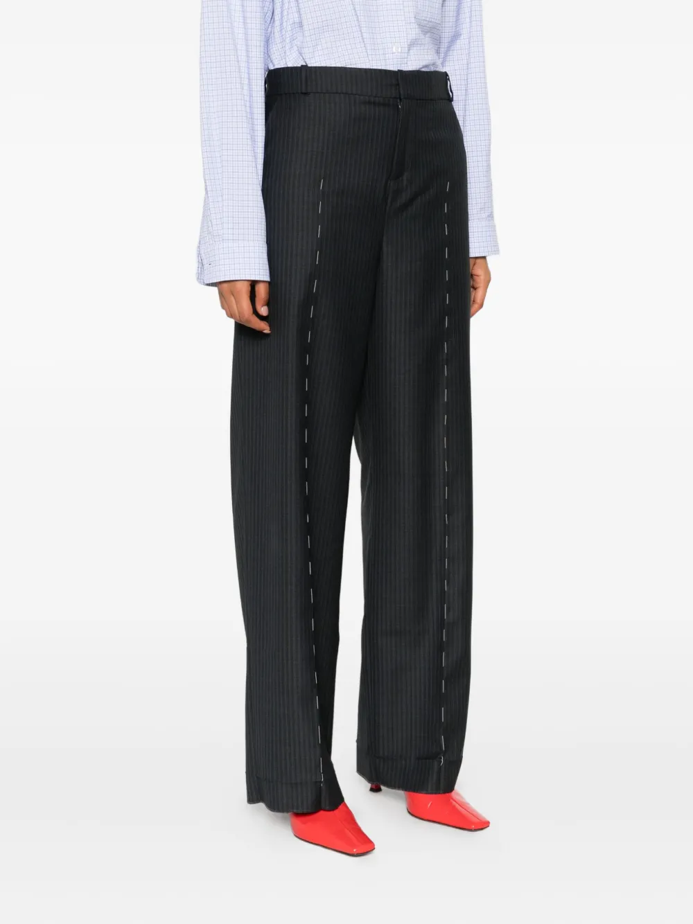 Sonia Carrasco Pinstripe Seam-detail Trousers In Gray