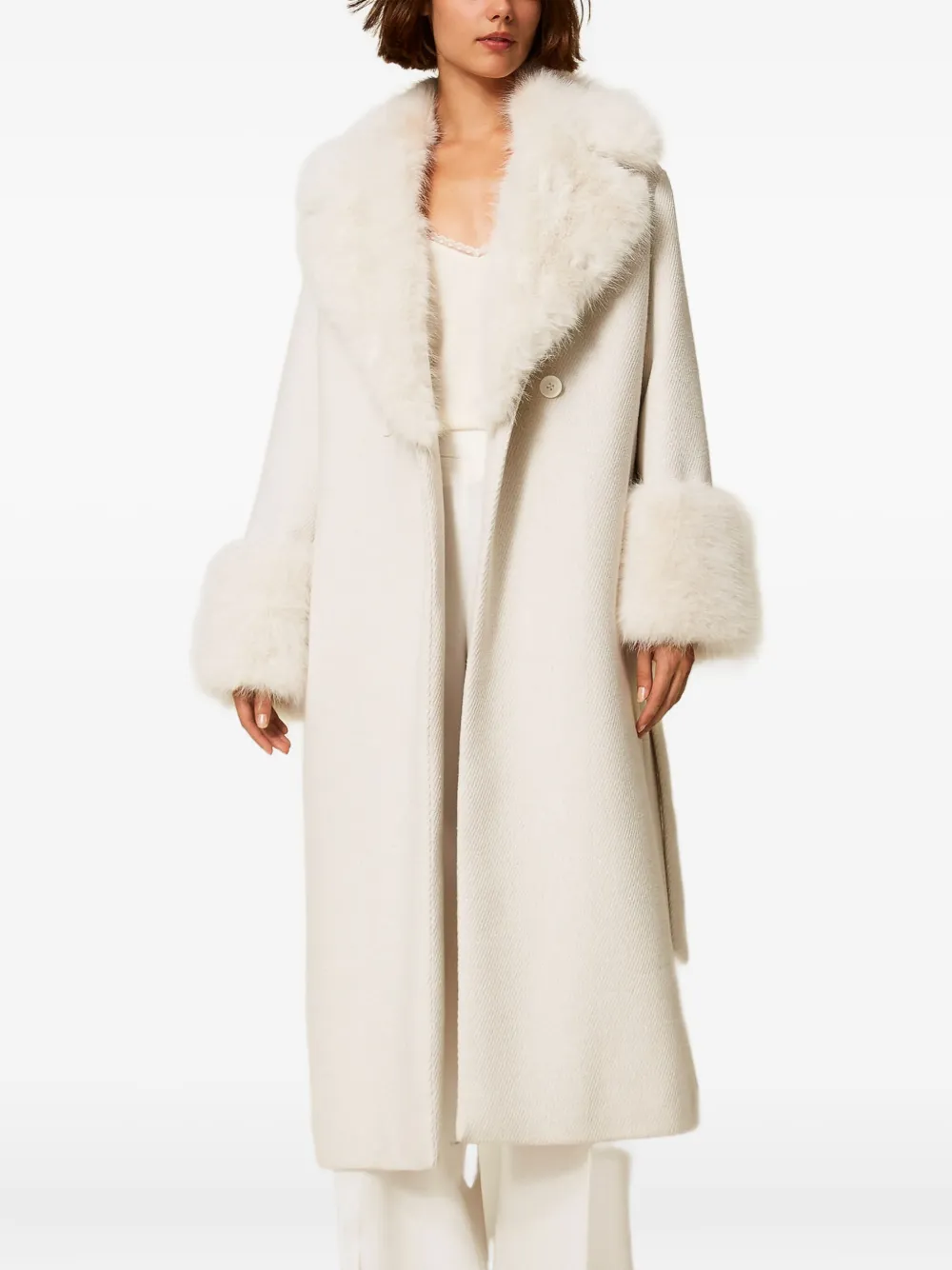 TWINSET Jas met afwerking van imitatiebont en ceintuur Beige