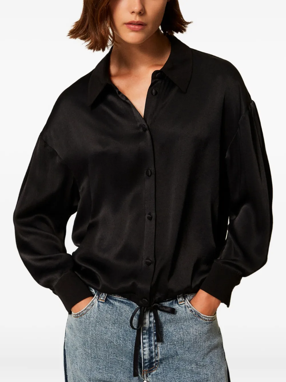 TWINSET Blouse met trekkoord en knoopsluiting Zwart