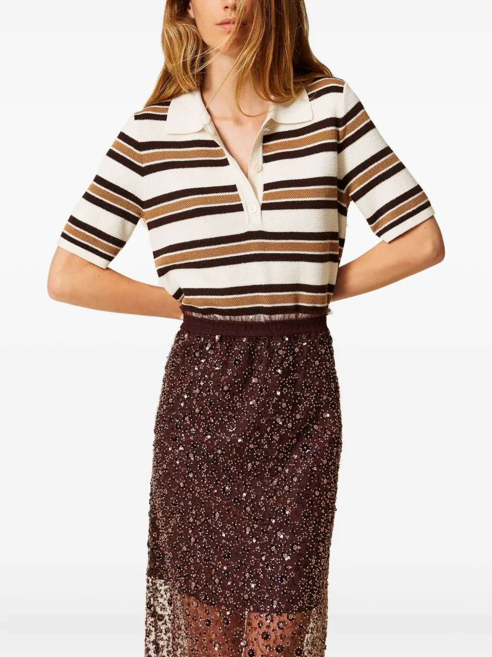 TWINSET Gestreepte polotop - Wit