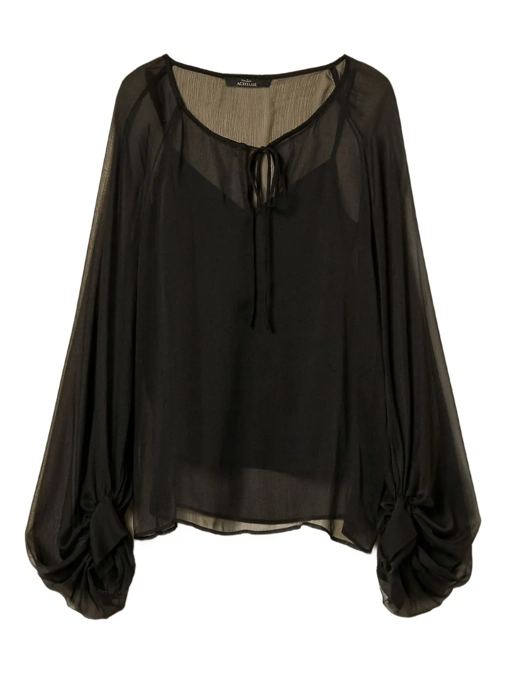 Twinset Tie-neck Balloon-sleeve Voile Blouse In Blue