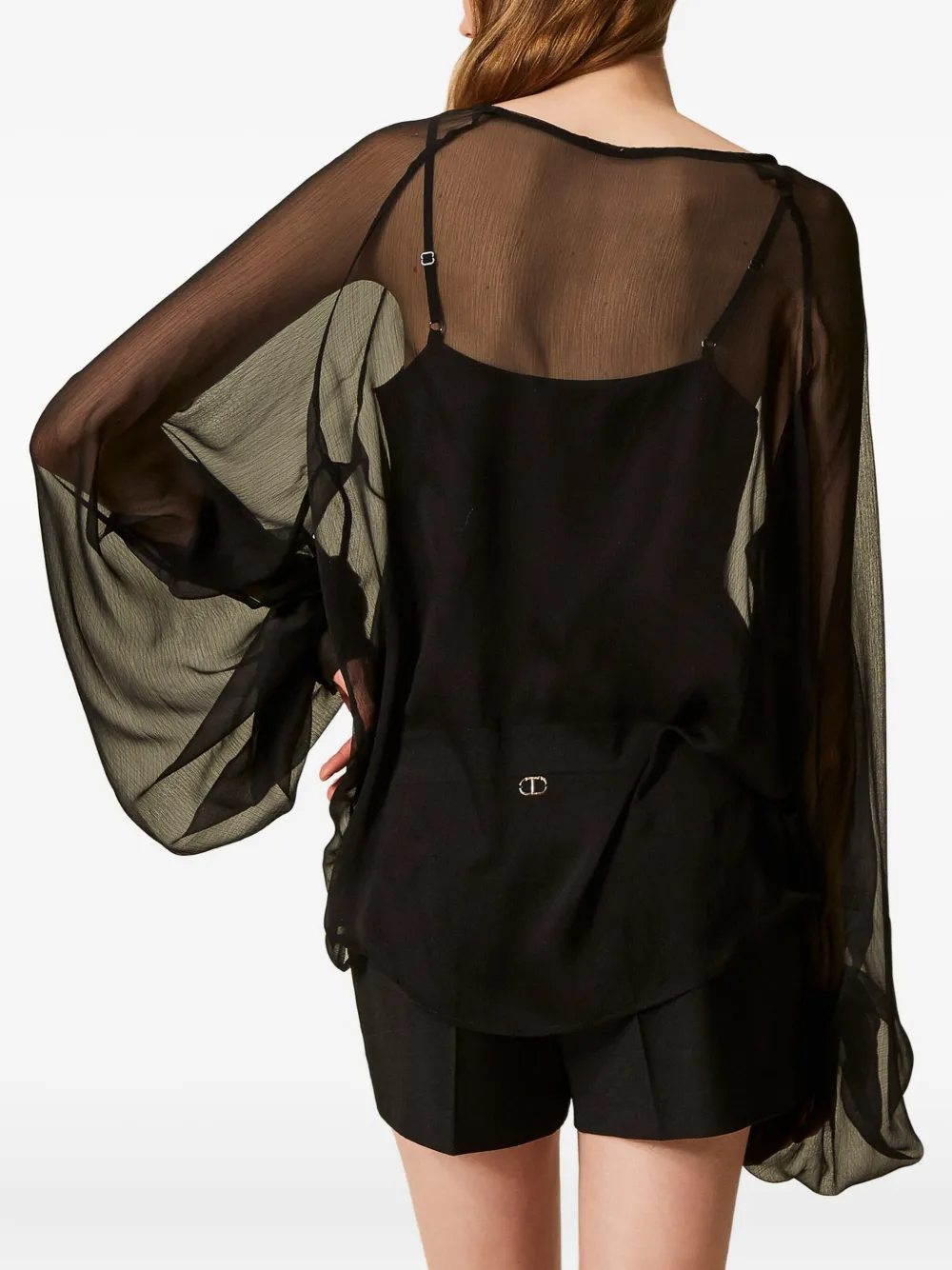 Twinset Tie-neck Balloon-sleeve Voile Blouse In Blue