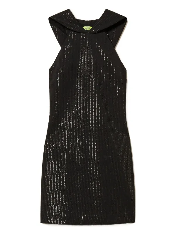 sequin hooded dress SHEIN BAE Plunging Neck Backless Sequin Bodycon Hooded Dress