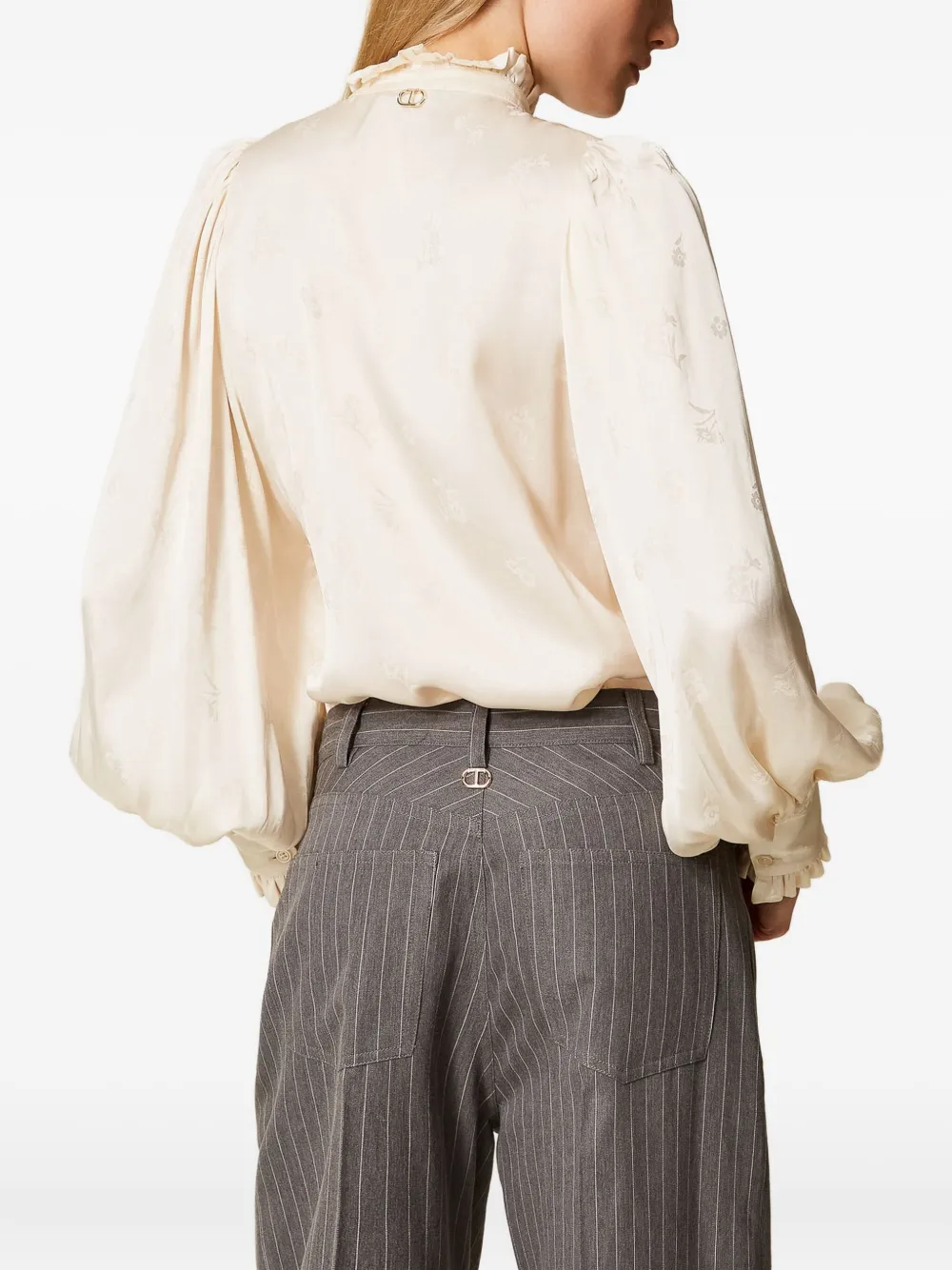 Twinset Jacquard-satin Ruffled Shirt In Neutral