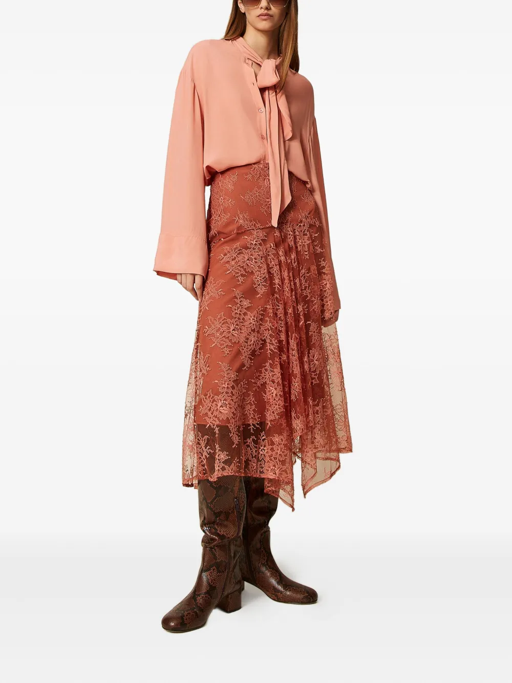 TWINSET Asymmetrische mini-rok met kant - Oranje