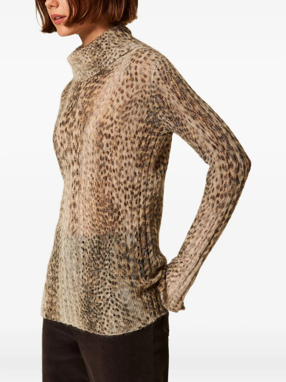 Twinset Roll-neck Leopard-print Jumper In Multi