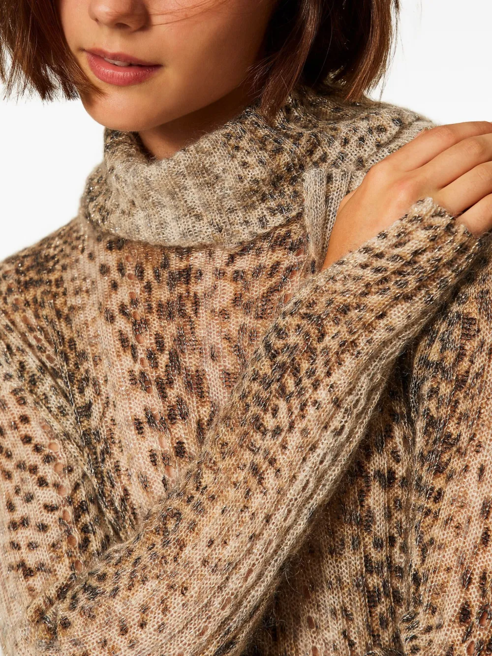 Twinset Roll-neck Leopard-print Jumper In Multi