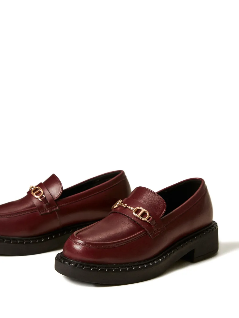 Twinset Horsebit-clasp Leather Loafers In Red